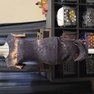 Drawstring Ruched Side Rib-Knit Tie Dye Dress